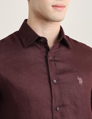 U.S.Polo Association Men's Solid Regular Fit Shirt (USSHTP1265_Maroon_48)