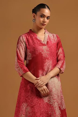 Soch Womens Deep Red Linen Paisley Print Co-Ords Set