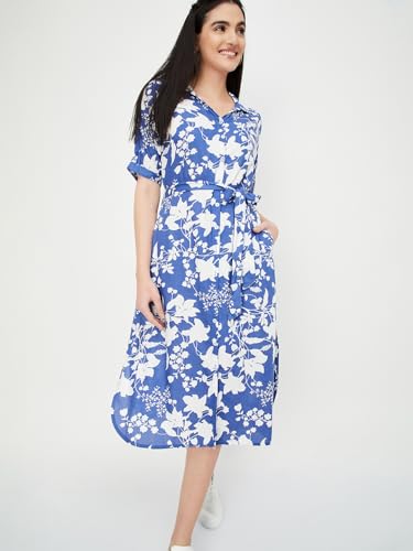 Max Women Printed Shirt Dress (MDDRS41027BLUE)_L