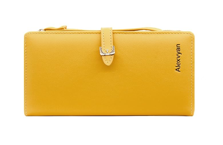 Alexvyan Yellow Long Belt Design Bi-Fold Women's Purse Wallet Card Organizer Female Hand Purse Clutch Women/Ladies/Girls Wallets 12 Card Holder 3 Long Pocket -1 Zipper Long Coin Pocket