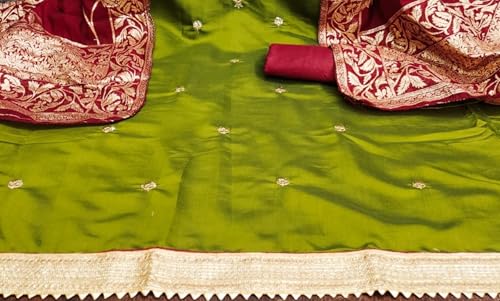 Leeli Peeri Designer Women's Roman Silk Embroidery Work Unstitched Salwar Suit Dress Material