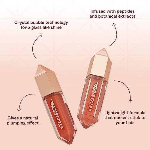 Typsy Beauty Crystal Crush Plumping Lip Gloss XL I Peach Moonstone | High Shine Shimmery Neutral Peach Gloss with Lip Plumping Effect, Infused with Peptides & Botanical Extracts | Vegan | 7ml