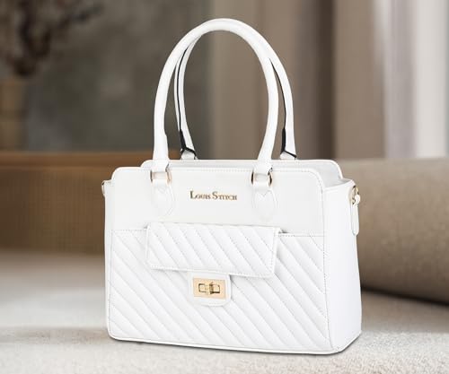 LOUIS STITCH White Stylish Handbag for Women | Multi Pocket Ladies Satchel Sling Handbag for Travel, Office, College
