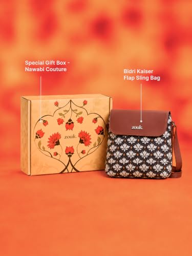 ZOUK Bidri Flap Sling Bag Gift Box for Women | Rakhi Gift for Sister | Vegan Leather Crossbody Sling with Magnetic Flap | Handcrafted in India