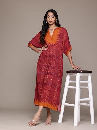 Ritu Kumar V-Neck Half Sleeves Kaftan Burgundy