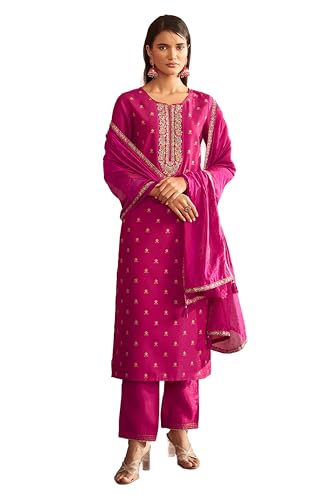 Janasya Women's Pink Viscose Embroidered Straight Kurta Set (JAB24ST02214-L)