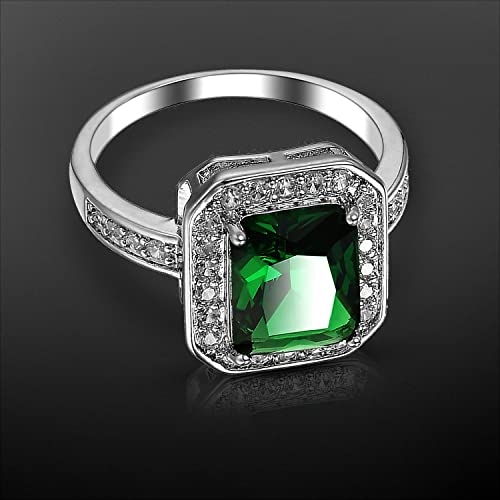 Peora Emerald Colour Crystal Square Stone Cubic Zirconia Studded Ring For Women & Girls, Ring Size US 9
