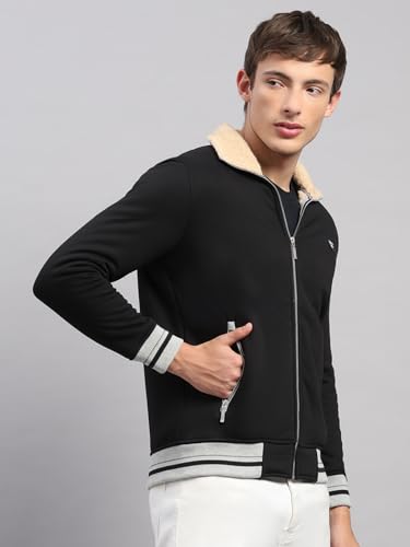 Monte Carlo Mens Regular Fit Solid Zipper Full Sleeve Winter Sweatshirt | Stylish Sweatshirt for Men |Comfortable Casual Winter Wear for Men's Black L (Pack of 1)