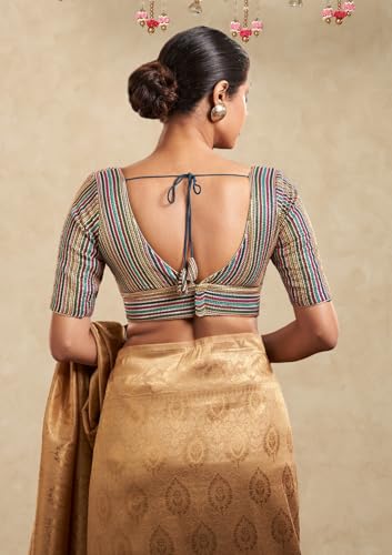 S SALWAR STUDIO Blue Georgette Plunging V Neck Readymade Blouse