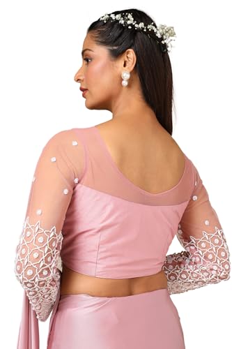 Soch Womens Blush Pink Nylon Blend Saree With Beads