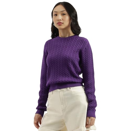 United Colors of Benetton Round Neck Knitted Sweater (Size: XL)-25A1244D10AXG3K9 Purple
