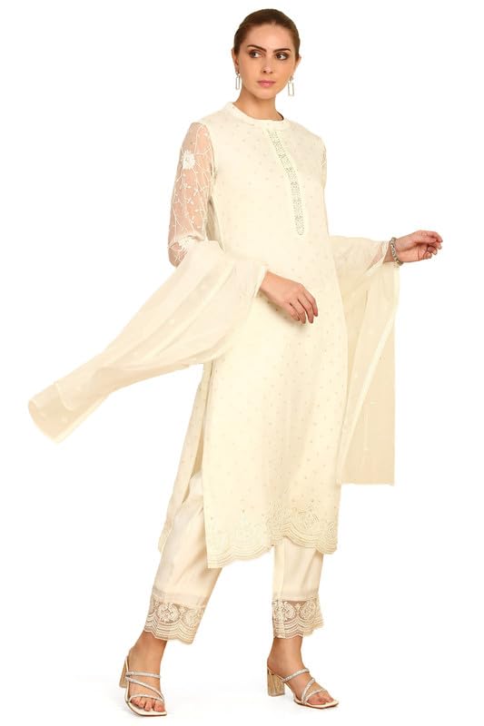 Soch Womens White Sequinned Embellished Brocade Suit Set