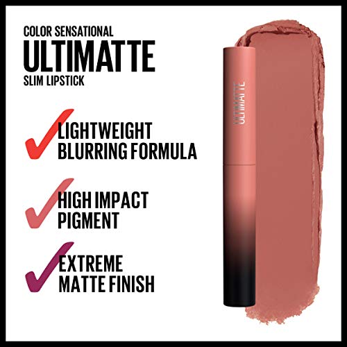 Maybelline New York Color Sensational Ultimatte Matte Lipstick, Non-Drying, Intense Color Pigment, More Buff, Pink Beige, 0.06 oz