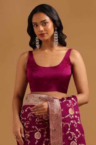 Soch Womens Wine Satin Botanical Zari Woven Saree
