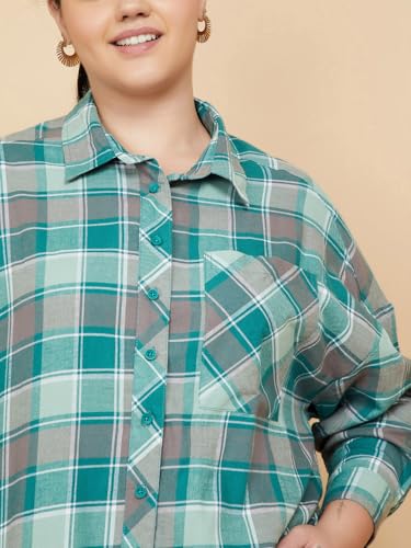 Max Women Checked Oversized Shirt (Green_3XL)