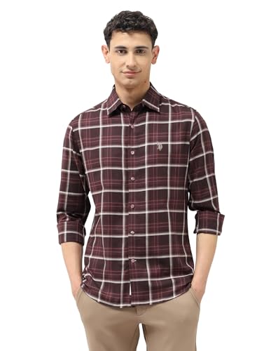 U.S.Polo ASSN. Men's Checkered Tailored Fit Shirt (USSHTP1154_Maroon