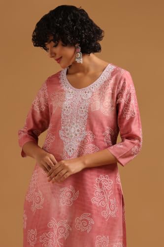 Soch Womens Pink Desert Storm Botanical Kurta Set With Thread Work