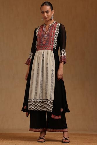 Soch Womens Black Georgette Ethnic Motifs Salwar Suit With Beads And Stones