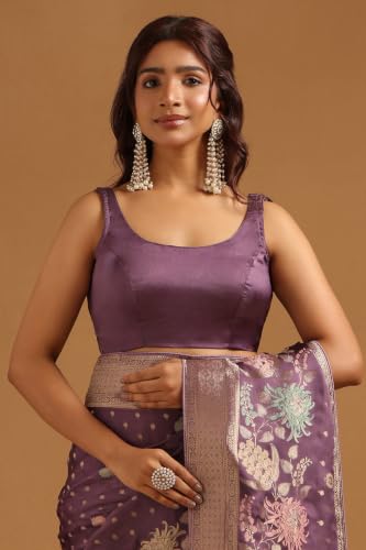 Soch Womens Lavender Satin Botanical Zari Woven Saree