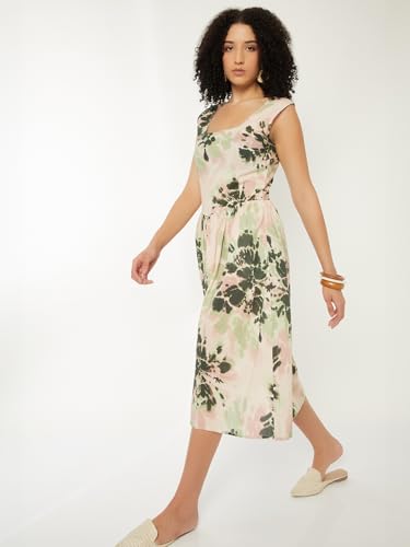 Max Women Printed A-line Midi Dress(Green_XS)