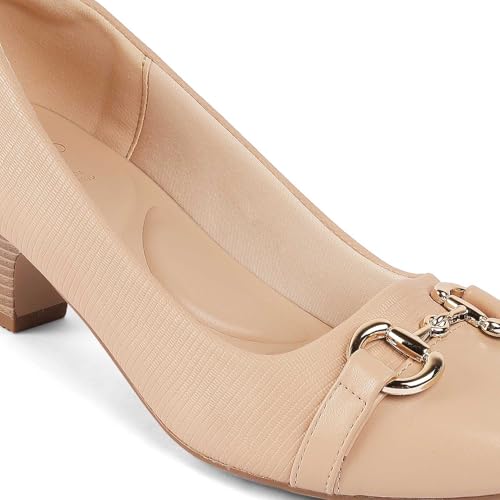 tresmode NOVA Women's Heels Pumps Sandals Pumps Leather Stylish Beige, 7 UK / 40 EU - Round Toe Ladies Footwear Soft Comfortable Sandals