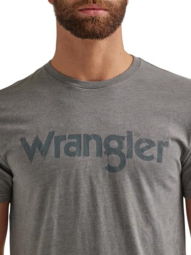 Wrangler Men's Western Crew Neck Short Sleeve Tee Shirt, Graphite Heather, L