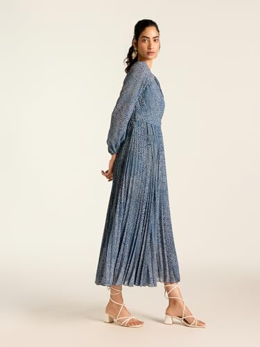 Label RITU KUMAR Navy Angelique Dot Full Sleeves Long Dress