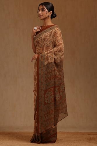 Soch Womens Earth Georgette Paisley Print Saree