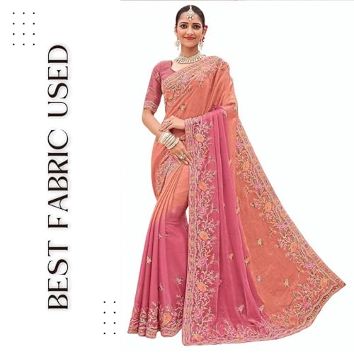 Laxmipati Sarees Women's Floral Embroidery Satin Saree in Multicolor Color with unstitched Blouse Material - Embrace Trendy Style And Timeless Elegance in this Exquisite Attire