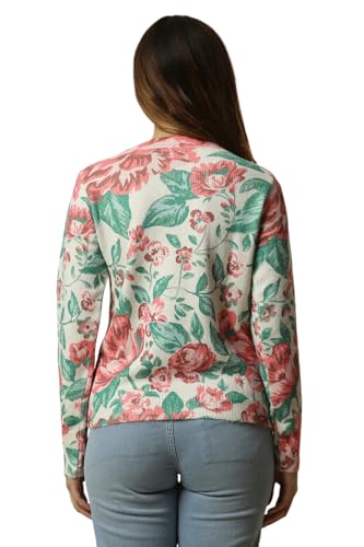 Allen Solly Women White Print Round Neck Casual Sweater