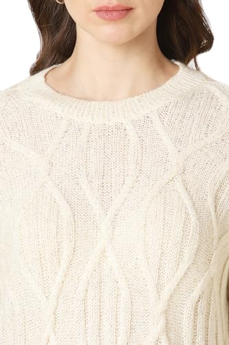 Allen Solly Women Cream Textured Round Neck Casual Sweater