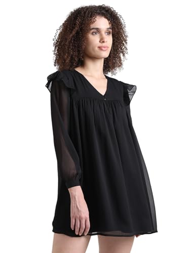 ONLY Women Solid Polyester Above Knee Black Dress