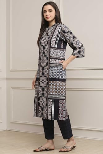 Biba Women Black Polyester Printed Straight Kurta Pants Set_38