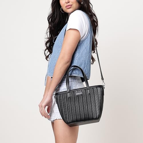 Fastrack BlackGroove Satchel | Women’s Faux-Leather Bucket Bag | Pleated Design, Gunmetal Hardware & Dual Carry Options