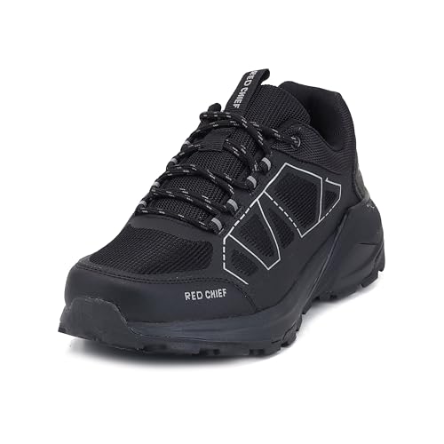 Red Chief Men’s Sport Hiker Lace-Up Shoes | Low Ankle | Synthetic Polyester Air Mesh | Durable Synthetic Outsole | Black (H20045)