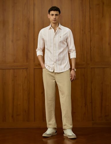 U.S.Polo ASSN. Men's Striped Tailored Fit Shirt (USSHTP1145_Beige