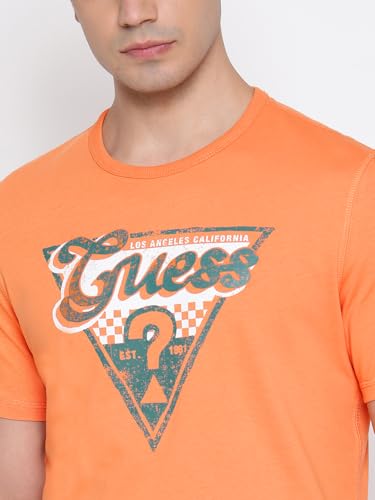 GUESS Triangle Mid Organic Stream Apricot Buff Brand Logo Round Neck Regular Fit T-Shirt