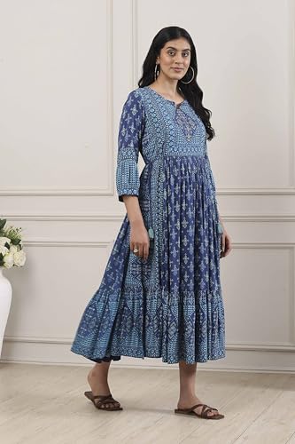 Biba Women Indigo Viscose Rayon Anarkali Dress_32