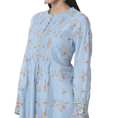 Biba Women Dull Blue Cotton Flared Printed Kurta Set_44