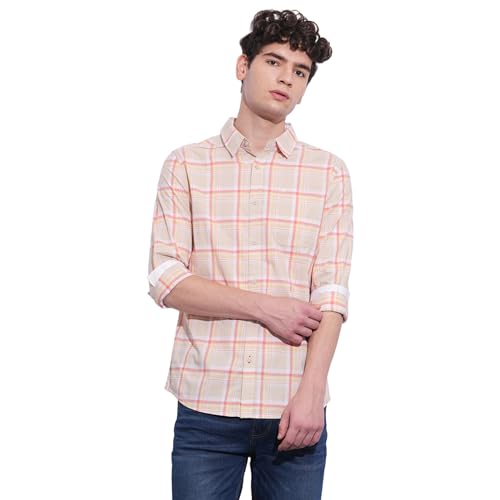 Being Human Cream Regular Fit Regular Collar Men's Shirt Clothing