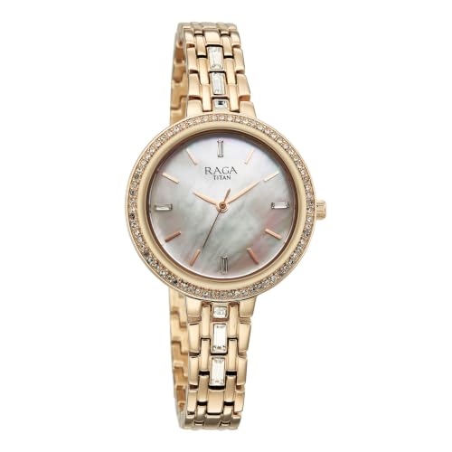 Titan Raga Spotlight 2.0 Quartz Analog 3Hands Display Silver Dial Rose Gold Color Strap Watch for Women - 95424WM01