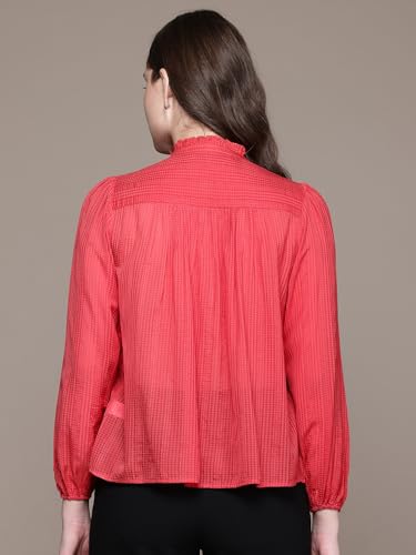Label RITU KUMAR Red Emery Crew Neck Full Sleeves Shirt