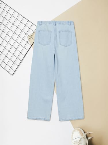 Max Girls Washed Wide Leg Jeans (Blue_9-10 Y)