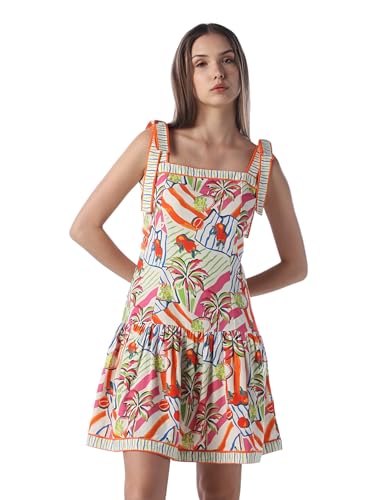 ONLY Women's Abstract Print Fit and Flare Multicolor Dress