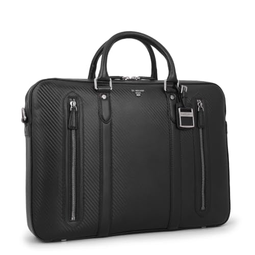 Da Milano Leather Laptop Bag for Men & Women | Laptop Messenger Bag | Ideal for Office Purpose | Fits Upto 16" Laptop - Black