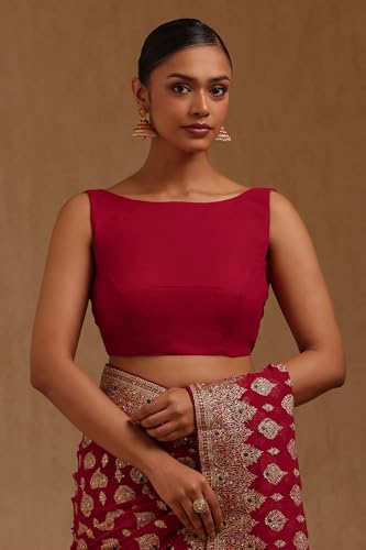 Soch Womens Fuchsia Georgette Embroidered Saree With Stone Work