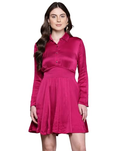 Label RITU KUMAR Fuschia Vacenza Collar Neck Short Dress