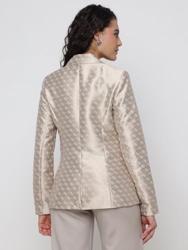 GUESS Diletta Logo Jacquard Twill Gold Geometric Lapel Collar Regular Fit Single Breasted Blazer