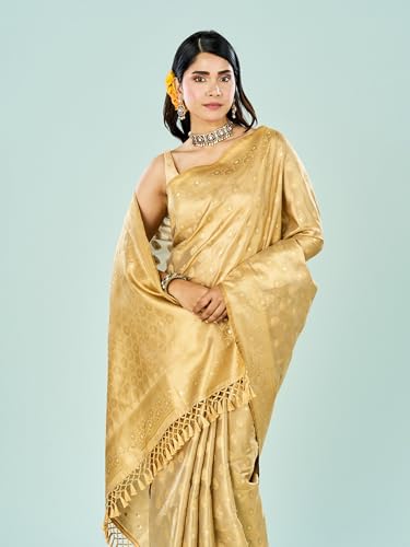 MOHEY Women's Art Silk Zari Woven, Floral Buta Moftis Saree with Blouse Piece(Beige)