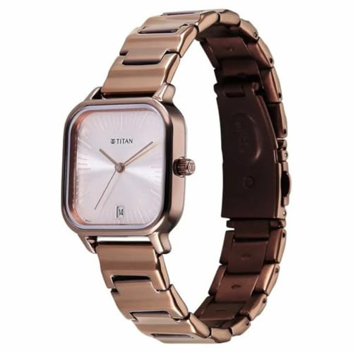 Titan Plain 3 Hands Work Wear Brown Round Dial Rose Gold Plating Stainless Steel Strap Womens Watch - 2786QM01
